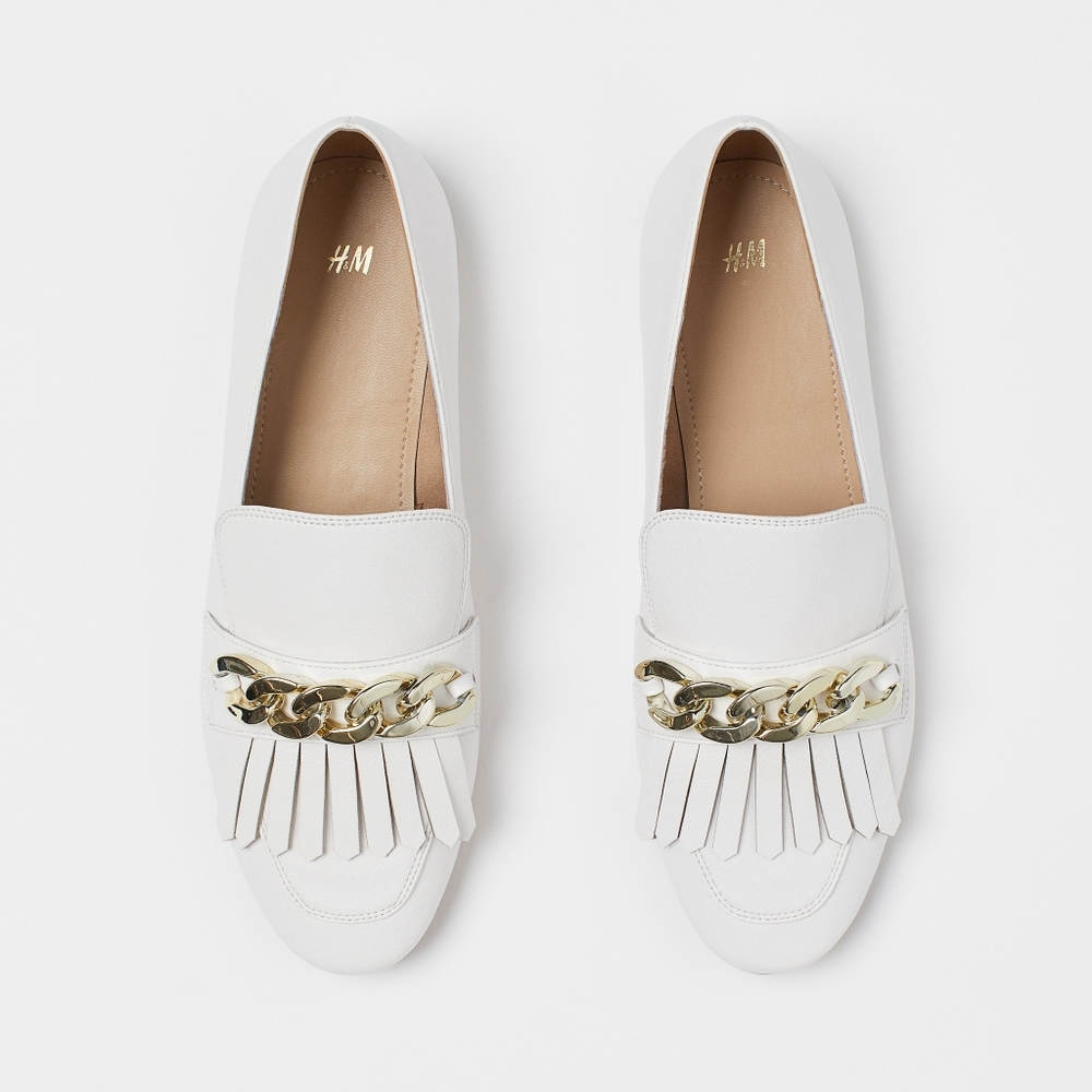 H&M White Loafers with Gold Chain Detail Us 8,5 EUR40